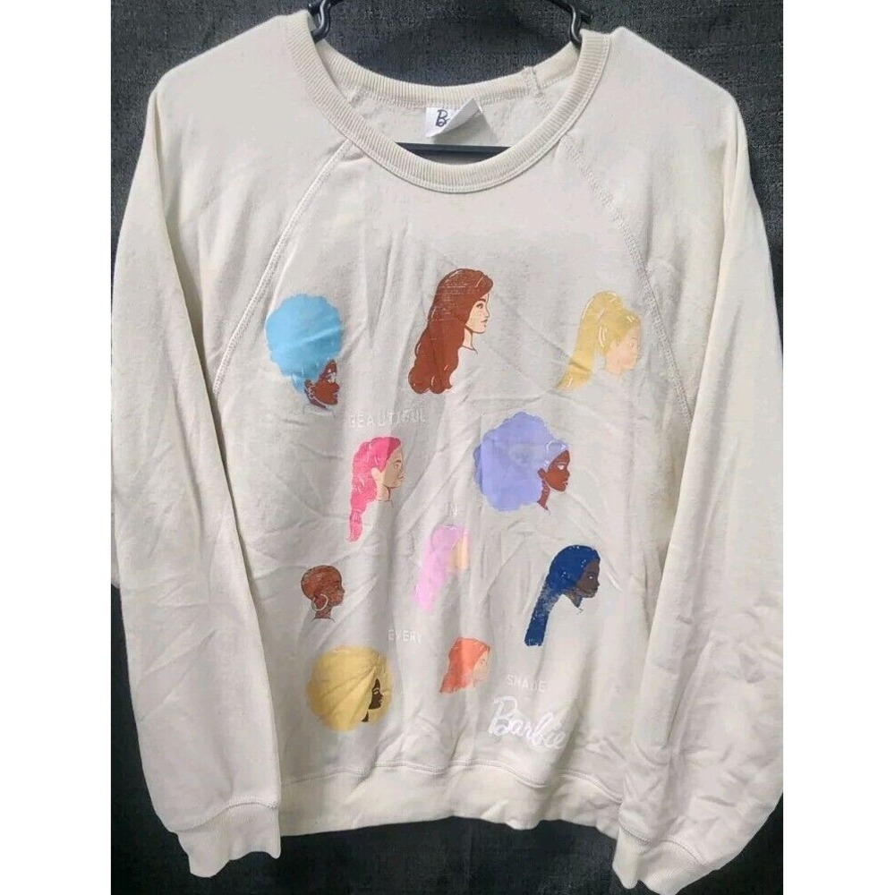 Grayson Threads Barbie Sweatshirt Women's L Tan Hairstyles‎ Novelty Print NWOT